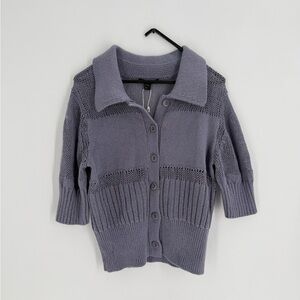 Cos Mesh Panel Short Sleeve Knitted Button Front Lavender Lilac Cardigan